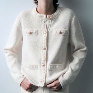 NWT H&M Cream Knit Cardigan Gold Buttons Size L